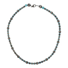 Navajo Oxidized Beads & Kingman Turquoise Necklace