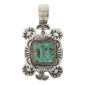 Gilbert Tom Navajo Nevada Turquoise Stamp-Work Pendant