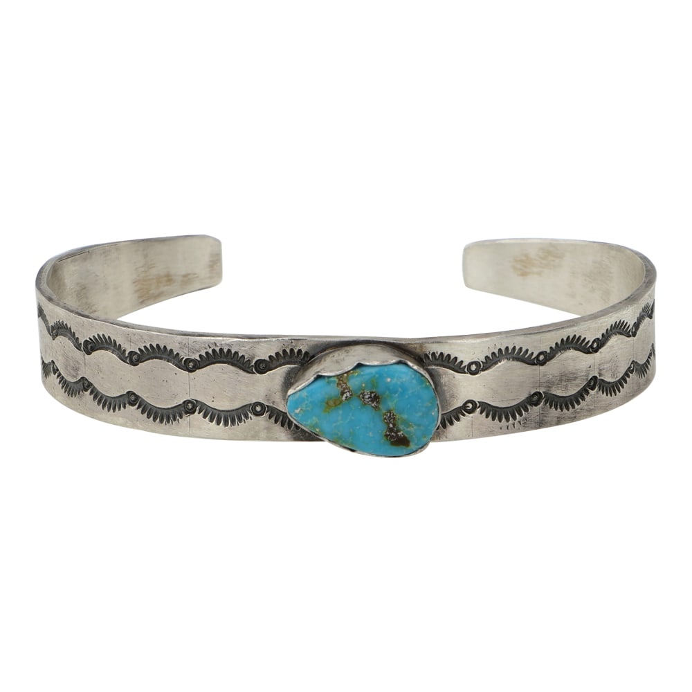 Mark Yazzie Navajo Sonoran Mountain Turquoise Stamp-Work Cuff Bracelet (1 of 4)