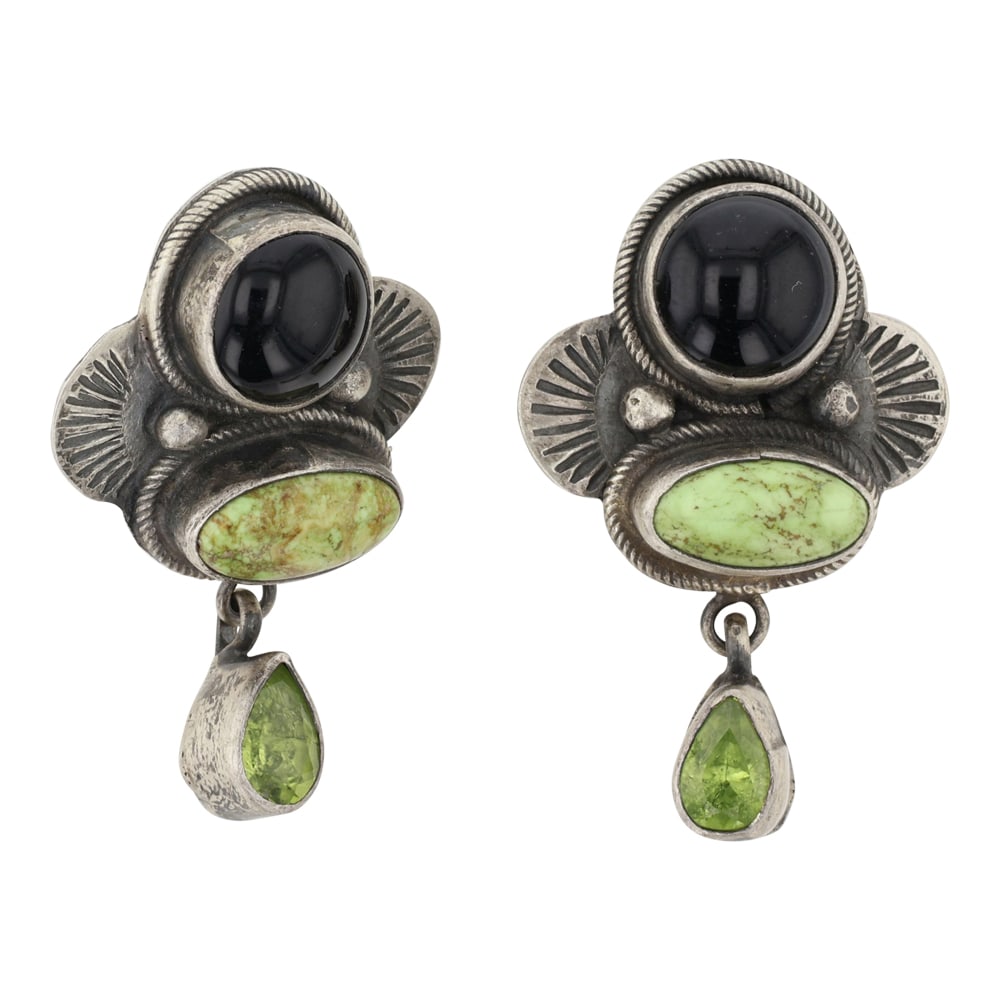 Ella Peter Navajo Gaspeite Black Onyx & Peridot Earrings (1 of 2)