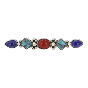Kathleen Chavez Navajo Turquoise Coral & lapis Pin