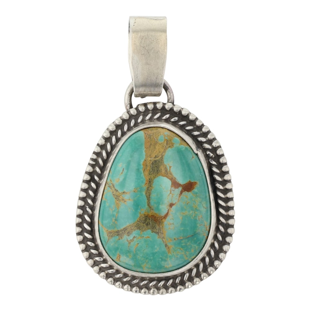 Antone Harley Navajo Menassa Turquoise Pendant: Sterling Silver | Genuine Menassa Turquoise | Antone Harley Navajo Menassa Turquoise Pendant | Navajo Native American Southwest Indian Jewelry | Good (no breaks or damages) | Approximate Weight: 13 Gr
