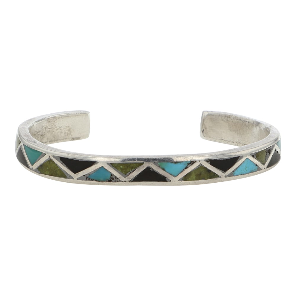 Vintage Zuni Turquoise & Jet Black Inlay Bracelet (1 of 3)