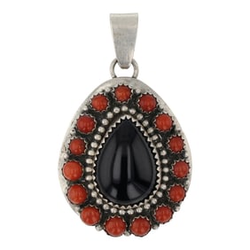 Beatty Tom Navajo Black Onyx & Mediterranean Coral Pendant