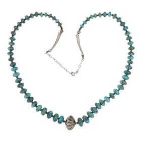 Navajo Nevada Turquoise & Shell Heishi & Silver Beads Necklace