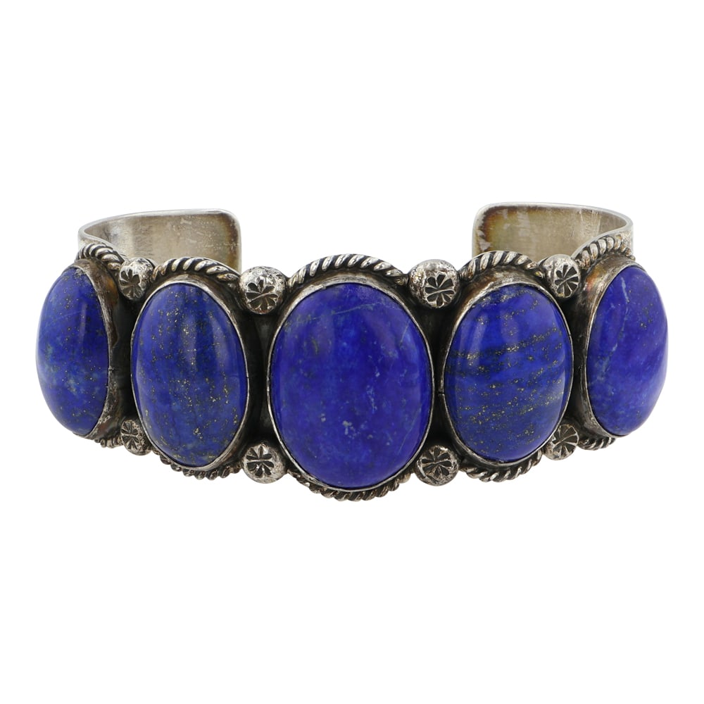 Mary Ann Spencer Navajo Lapis Five Stone Stamp Cuff Bracelet (1 of 3)