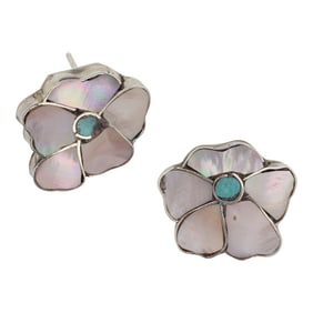 Vintage Zuni Turquoise & Mother of Pearl Inlay Earrings