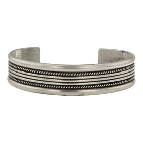 Navajo Plain Silver Half Round & Twist Wire Bracelet