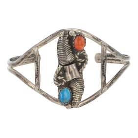Vintage Navajo Turquoise & Coral Bracelet