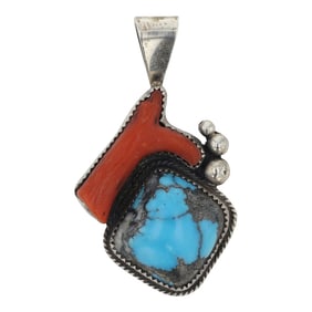 Michelle Hoffman Anglo Artist Turquoise & Mediterranean Branch Coral Pendant