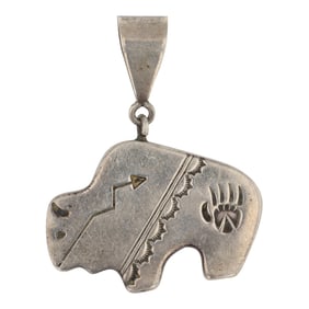 Vintage Navajo Plain Silver Bison Pendant