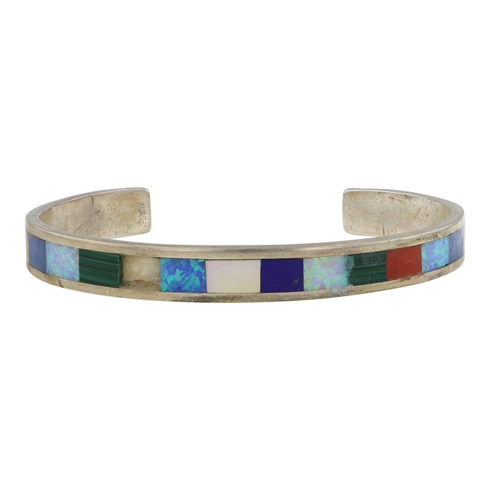 Zuni Malachite Lapis & Synthetic Opal Inlay Bracelet (1 of 3)
