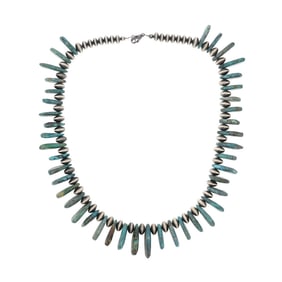 Navajo Oxidized Roundell Beads & Nevada Turquoise Necklace