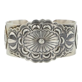 Darrin Livingston Navajo Plain Silver Bump Out Stamp-Work Cuff Bracelet