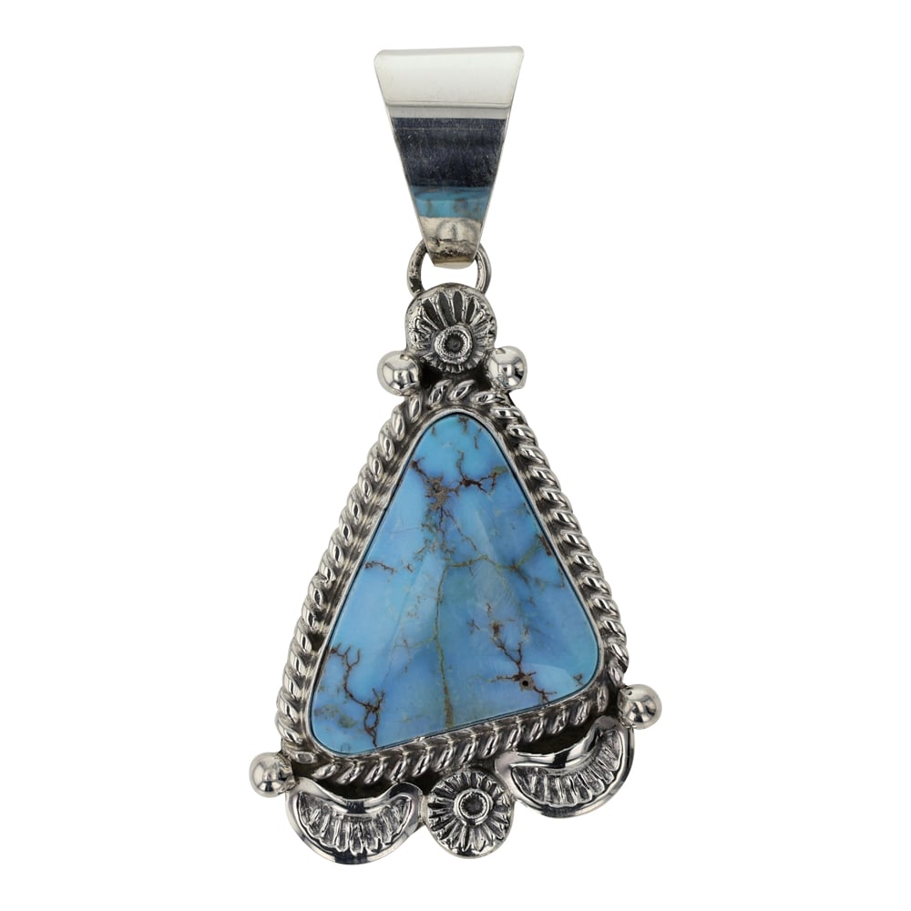 Ella Linkin Navajo Kingman Turquoise Pendant: Sterling Silver | Genuine Kingman Turquoise | Ella Linkin Navajo Kingman Turquoise Pendant | Navajo Native American Southwest Indian Jewelry | Good (no breaks or damages) | Approximate Weight: 6 Grams