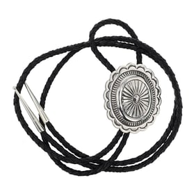 Navajo Plain Silver Stamp Work Bolo Tie