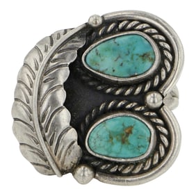Vintage Navajo Nevada Turquoise Two Stone Ring
