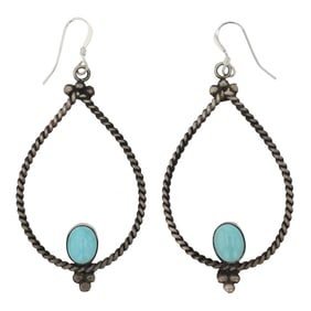 Navajo Compitos Turquoise Twist Wire Earrings