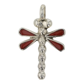 Zuni Coral Inlay Dragonfly Pendant