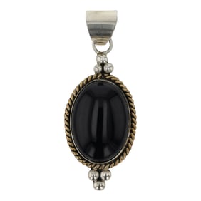 Geraldine Yazzie Navajo 12K Gold Filled & Sterling Silver Black Onyx Pendant