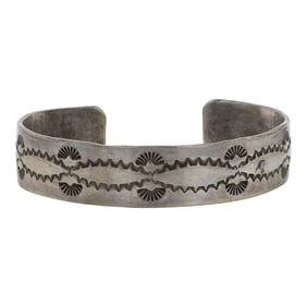 Vintage Navajo Plain Silver Stamp-Work Cuff Bracelet