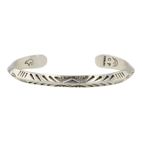 Navajo Plain Silver Triangle Wire Stamp-Work Cuff Bracelet