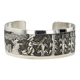 Elaine Becenti Navajo Plain Silver Story Teller Cuff Bracelet