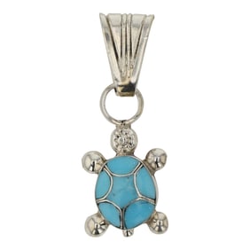 Zuni Kingman Turquoise Turtle Inlay Pendant