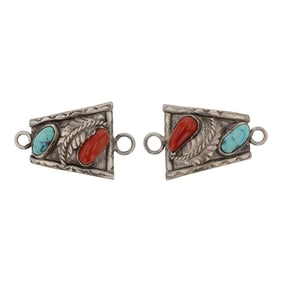 Vintage Navajo Turquoise & Coral Watch Tips