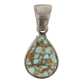 Southwest Shop First American Traders Number Eight Turquoise Inlay Pendant