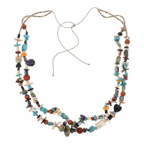 Navajo Turquoise Mother of Pearl Spiny Oyster Agate & Shell Inlay Two Strand Treasure Necklace