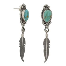 Navajo Nevada Turquoise Feather Earrings