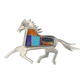 Navajo Turquoise, Spiny Oyster & Lapis Inlay Horse Pin