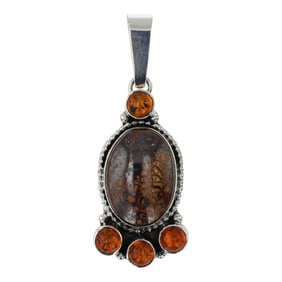Rena Shelly Navajo Amber & Boulder Opal Pendant