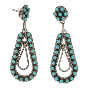 Vintage Zuni Kingman Turquoise Petit Point Earrings