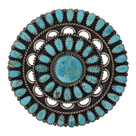 Larry Moses Begay Navajo Kingman Turquoise Cluster Pin & Pendant