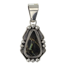 Marita Benally Navajo Black Jack Turquoise Pendant
