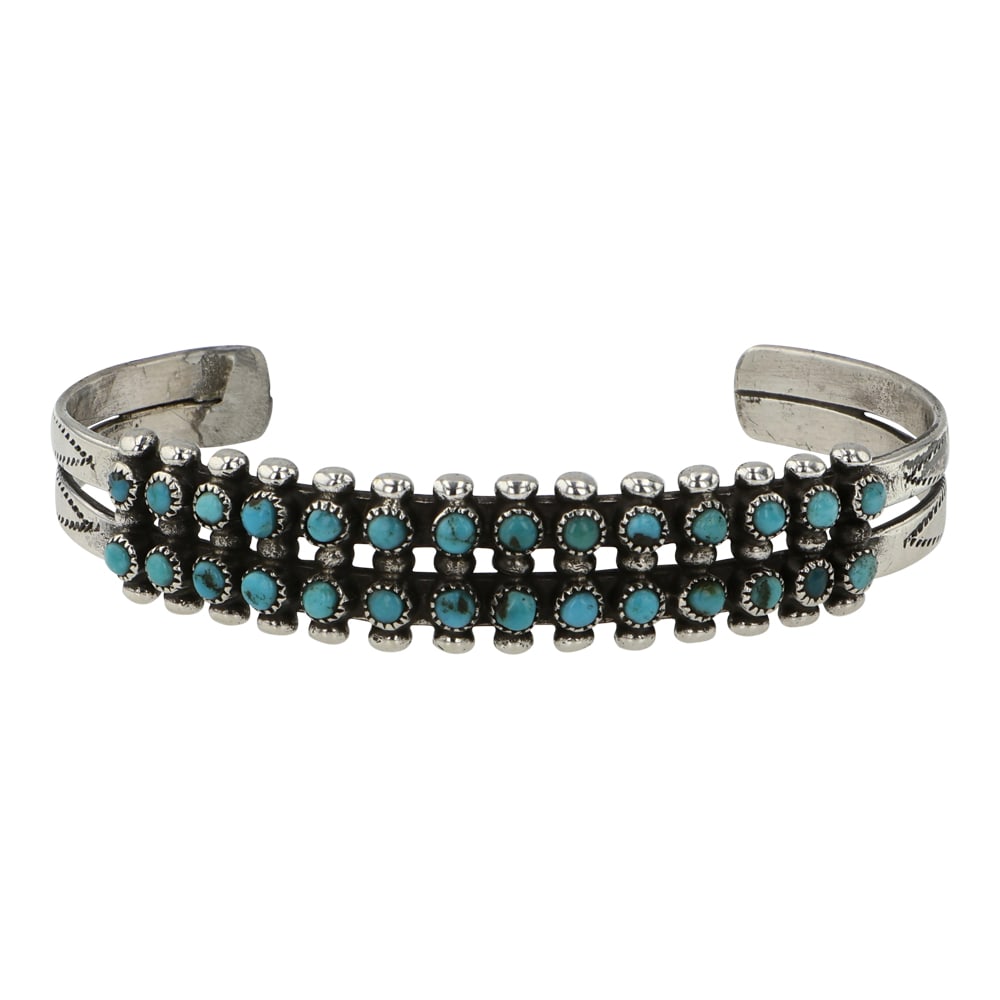 Vintage Navajo Kingman Turquoise Two Row Cuff Bracelet (1 of 3)