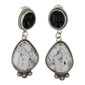 Navajo White Buffalo & Black Onyx Earrings