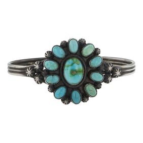 Bobby Johnson Navajo Sonoran Turquoise Cluster Cuff Bracelet