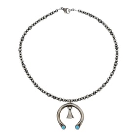 Paul Livingston Navajo Kingman Turquoise Naja Necklace