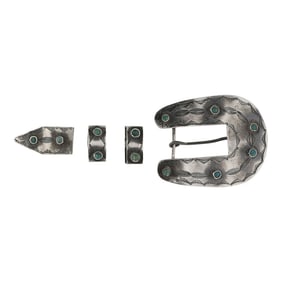 Vintage Navajo Nevada Turquoise Ranger Buckle Set