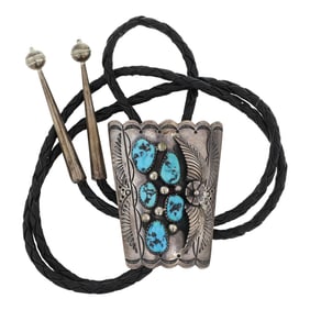 Vintage Navajo Kingman Turquoise Bolo Tie