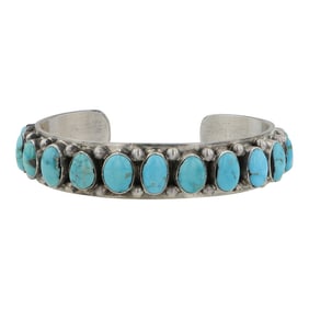 Paul Livingston Navajo Lone Mountain Turquoise Row Cuff Bracelet