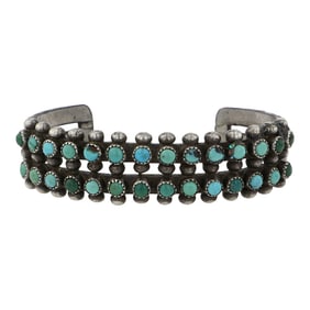 Vintage Navajo Nevada Turquoise Two Row Cuff Bracelet