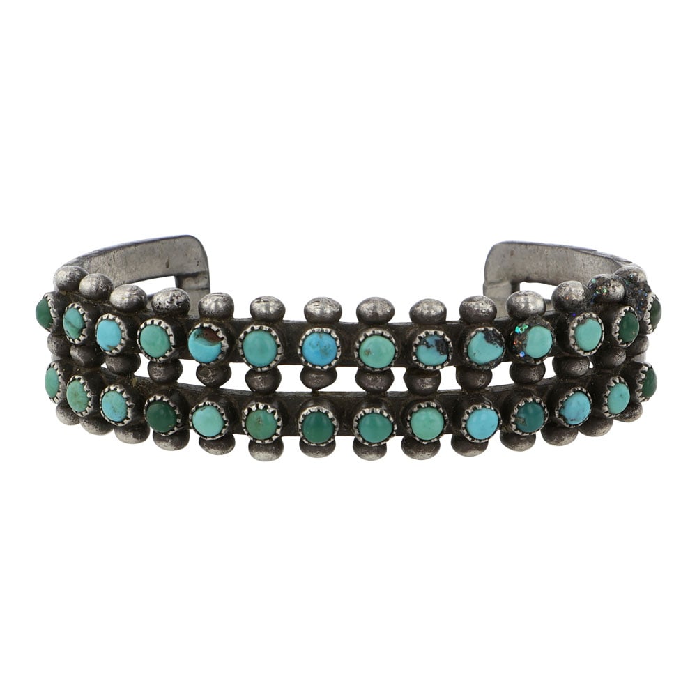 Vintage Navajo Nevada Turquoise Two Row Cuff Bracelet (1 of 3)