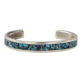 Larry Loretto Zuni Spiderweb Turquoise Inlay Cuff Bracelet