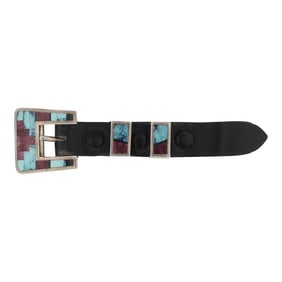 Larry Martinez Chavez (1953- 2020) Navajo Turquoise & Spiny Oyster Early Work Inlay Ranger Set