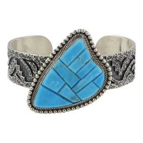 Daniel Benally Navajo Kingman Turquoise Cobblestone Inlay Bracelet