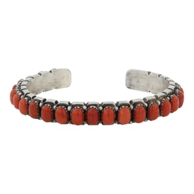 Paul Livingston Navajo Mediterranean Coral Heavy Gauge Row Cuff Bracelet